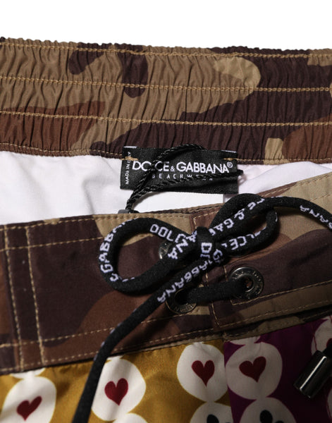 Dolce & Gabbana Multicolor Playing Card Camouflage Shorts Swimwear Dolce & Gabbana