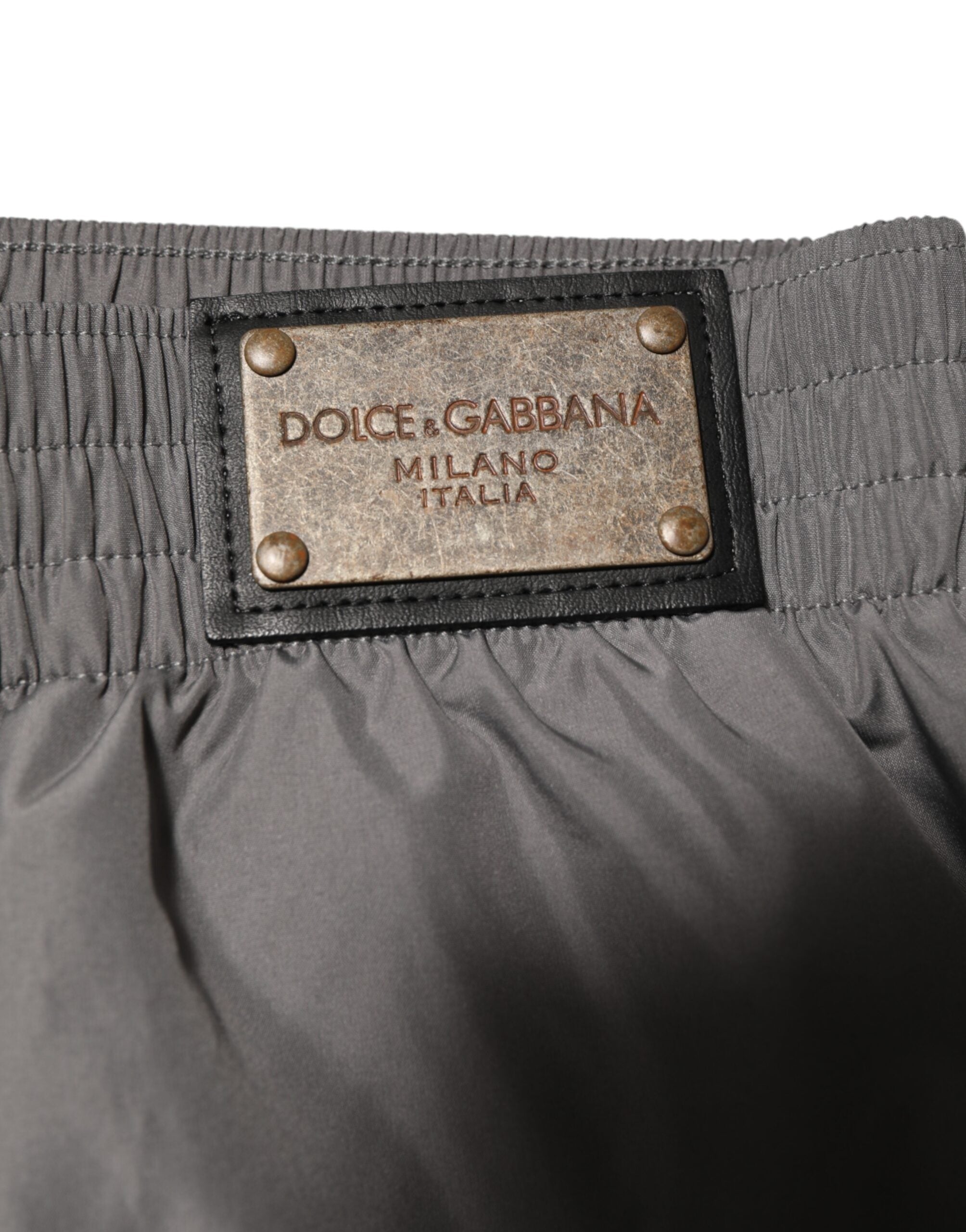 Dolce & Gabbana Light Gray Nylon Elastic Waist Shorts Swimwear Dolce & Gabbana