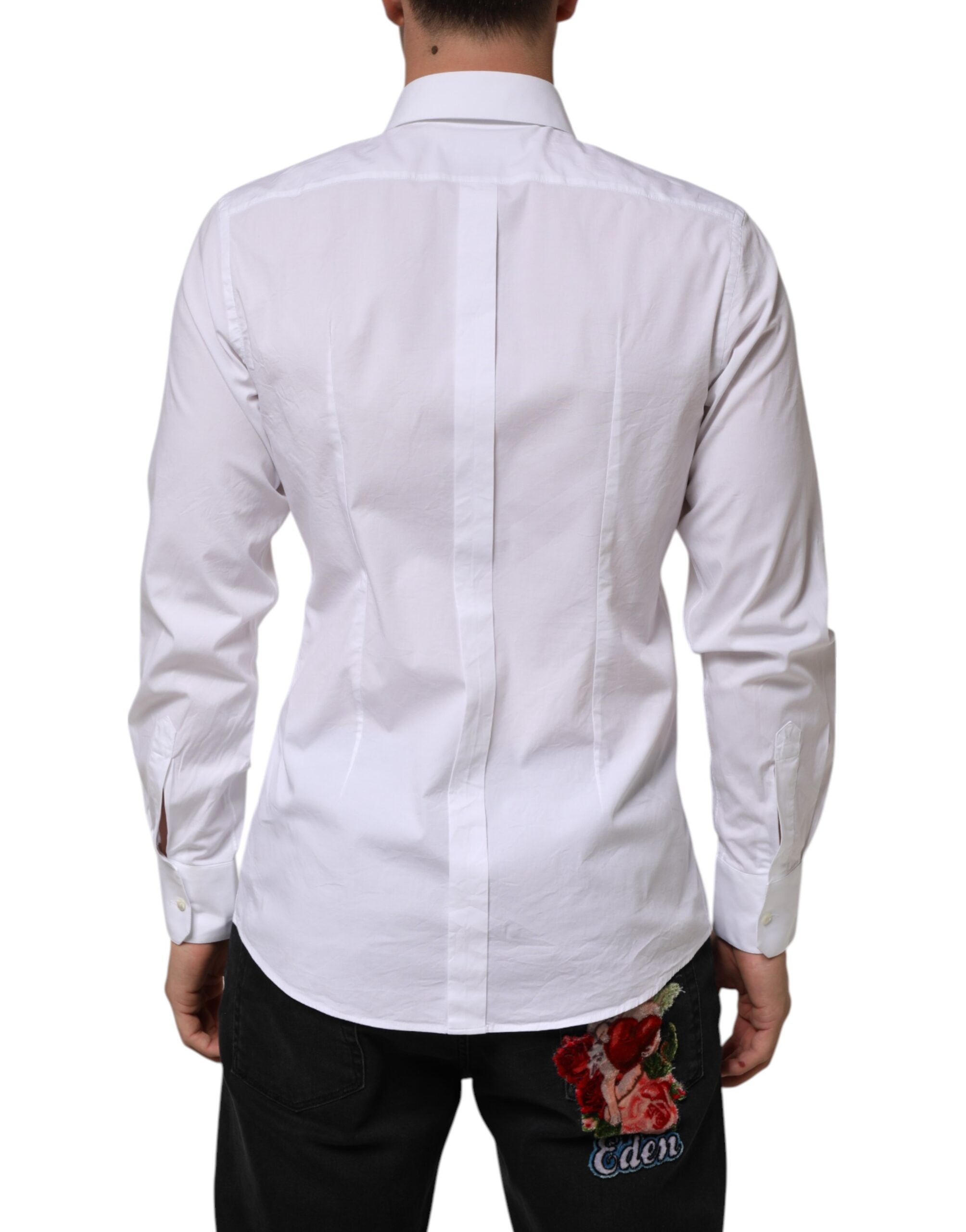 Dolce & Gabbana White Cotton GOLD Long Sleeves Formal Men Shirt Dolce & Gabbana