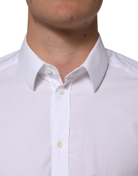 Dolce & Gabbana White Cotton GOLD Long Sleeves Formal Men Shirt Dolce & Gabbana