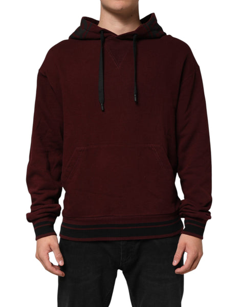 Dolce & Gabbana Burgundy Cotton Plaid Lined Men Hoodie Sweater Dolce & Gabbana