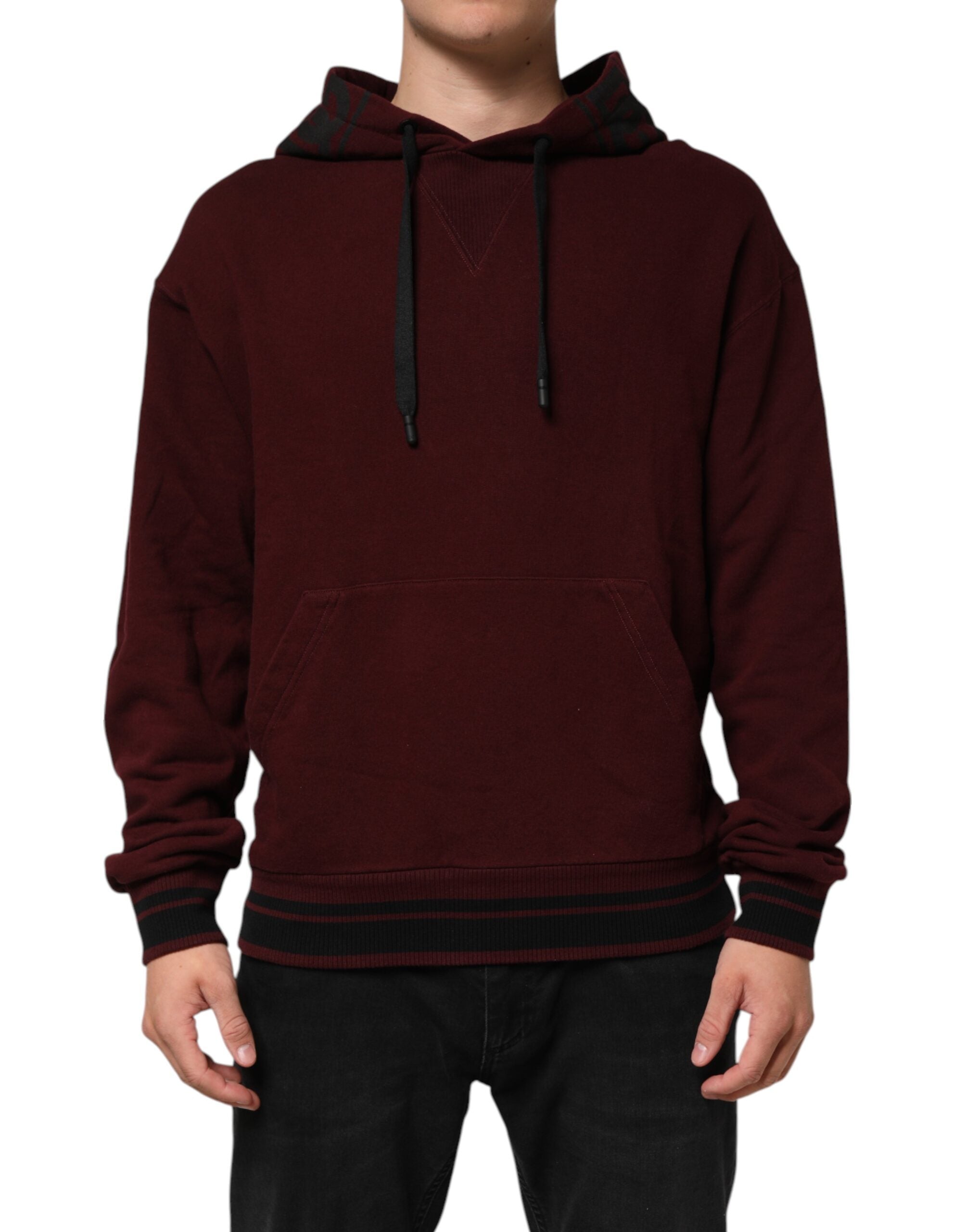 Dolce & Gabbana Burgundy Cotton Plaid Lined Men Hoodie Sweater Dolce & Gabbana