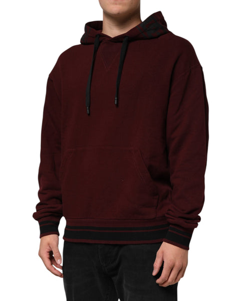 Dolce & Gabbana Burgundy Cotton Plaid Lined Men Hoodie Sweater Dolce & Gabbana