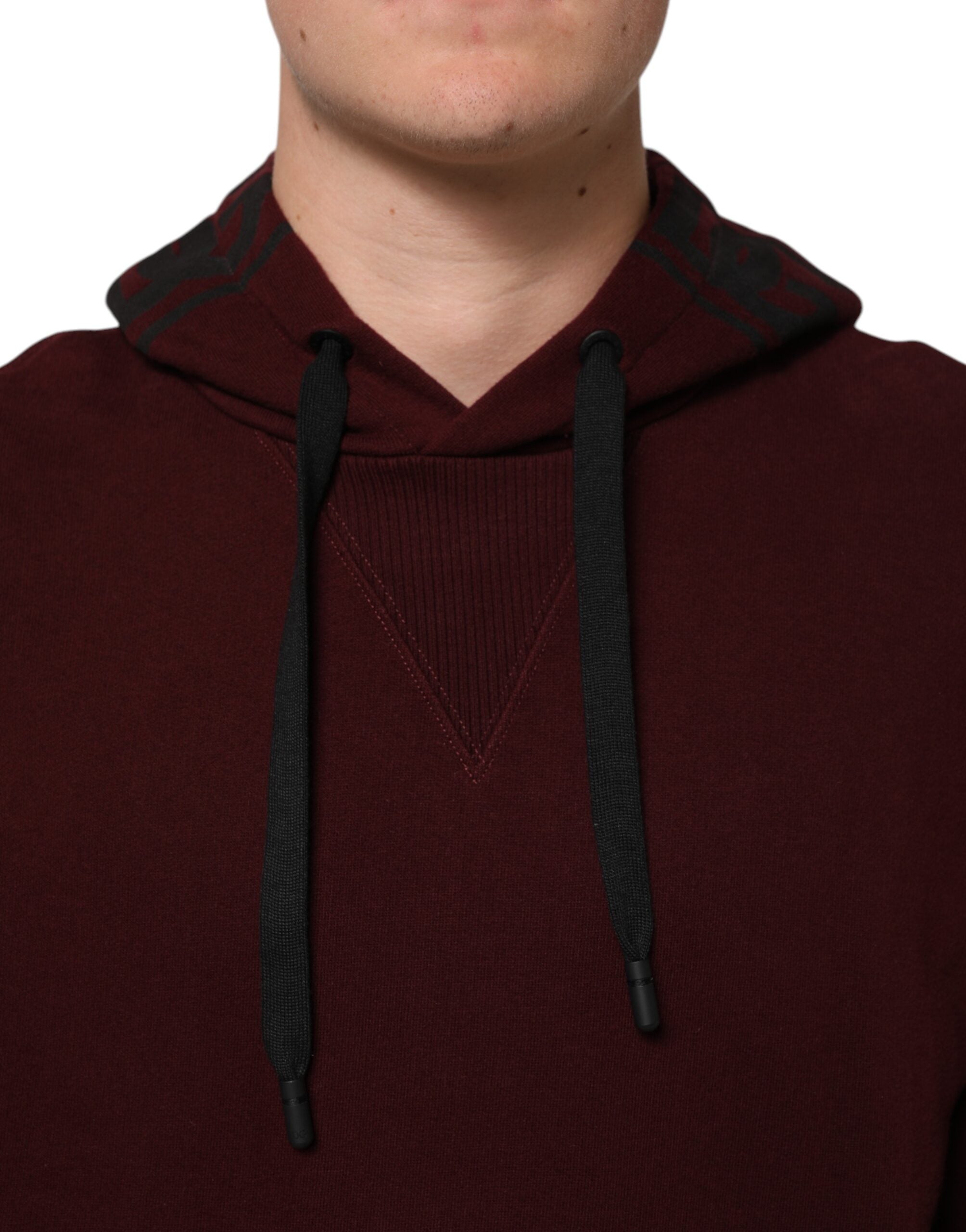 Dolce & Gabbana Burgundy Cotton Plaid Lined Men Hoodie Sweater Dolce & Gabbana