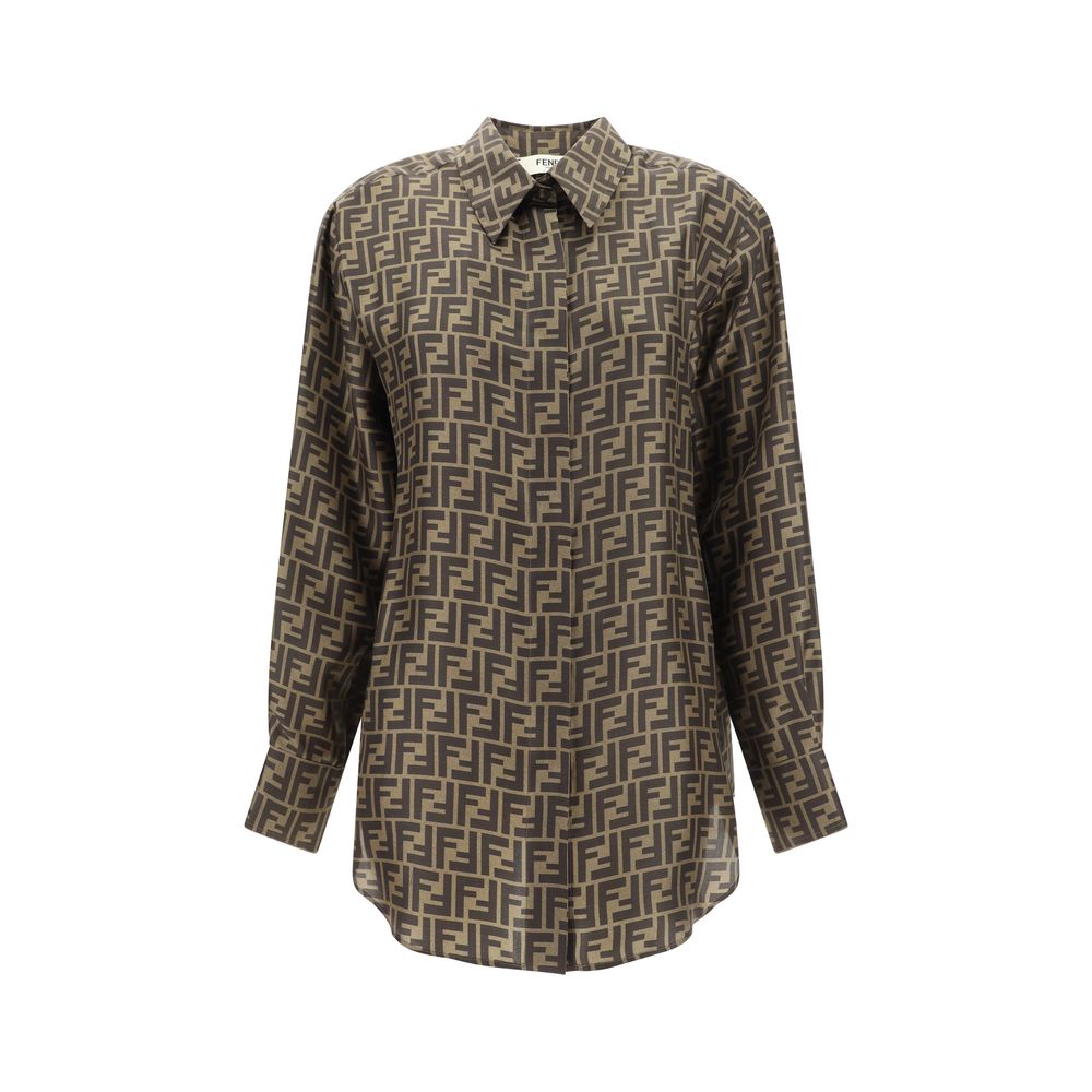 Fendi Brown Silk Pattern Shirt Fendi