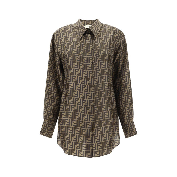 Fendi Brown Silk Pattern Shirt Fendi