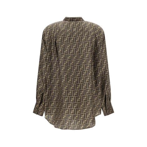 Fendi Brown Silk Pattern Shirt Fendi