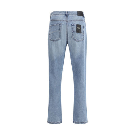 Fendi Light Blue Cotton Straight-Leg Jeans Fendi