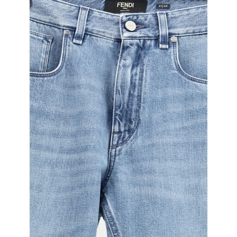 Fendi Light Blue Cotton Straight-Leg Jeans Fendi