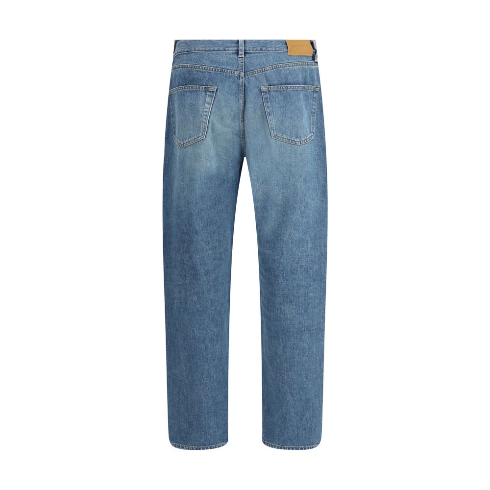 Saint Laurent Blue Cotton Straight-Leg Jeans Saint Laurent