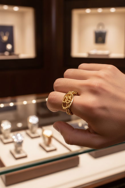 Bague ajustable ovale en laiton doré avec logo DG et chaîne Dolce &amp; Gabbana