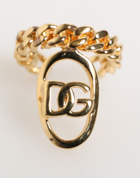 Dolce & Gabbana Gold Tone Brass Oval DG Logo Chain Adjustable Ring Dolce & Gabbana