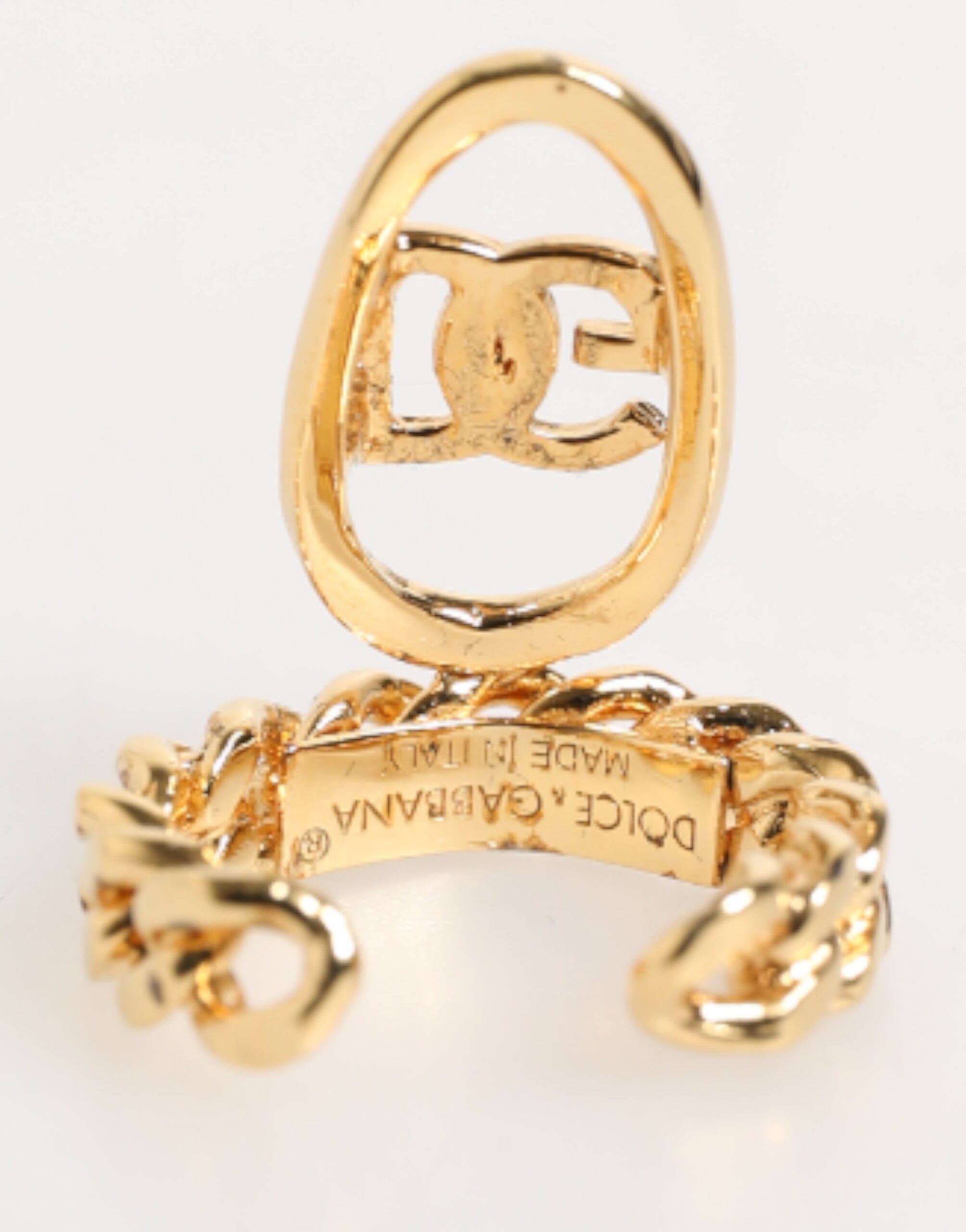 Dolce & Gabbana Gold Tone Brass Oval DG Logo Chain Adjustable Ring Dolce & Gabbana