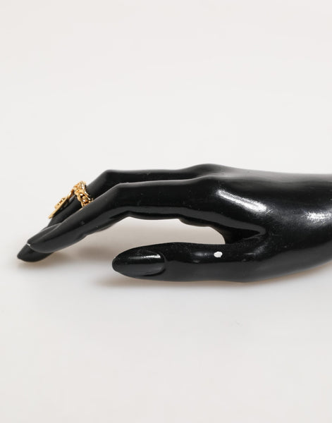 Dolce & Gabbana Gold Tone Brass Oval DG Logo Chain Adjustable Ring Dolce & Gabbana