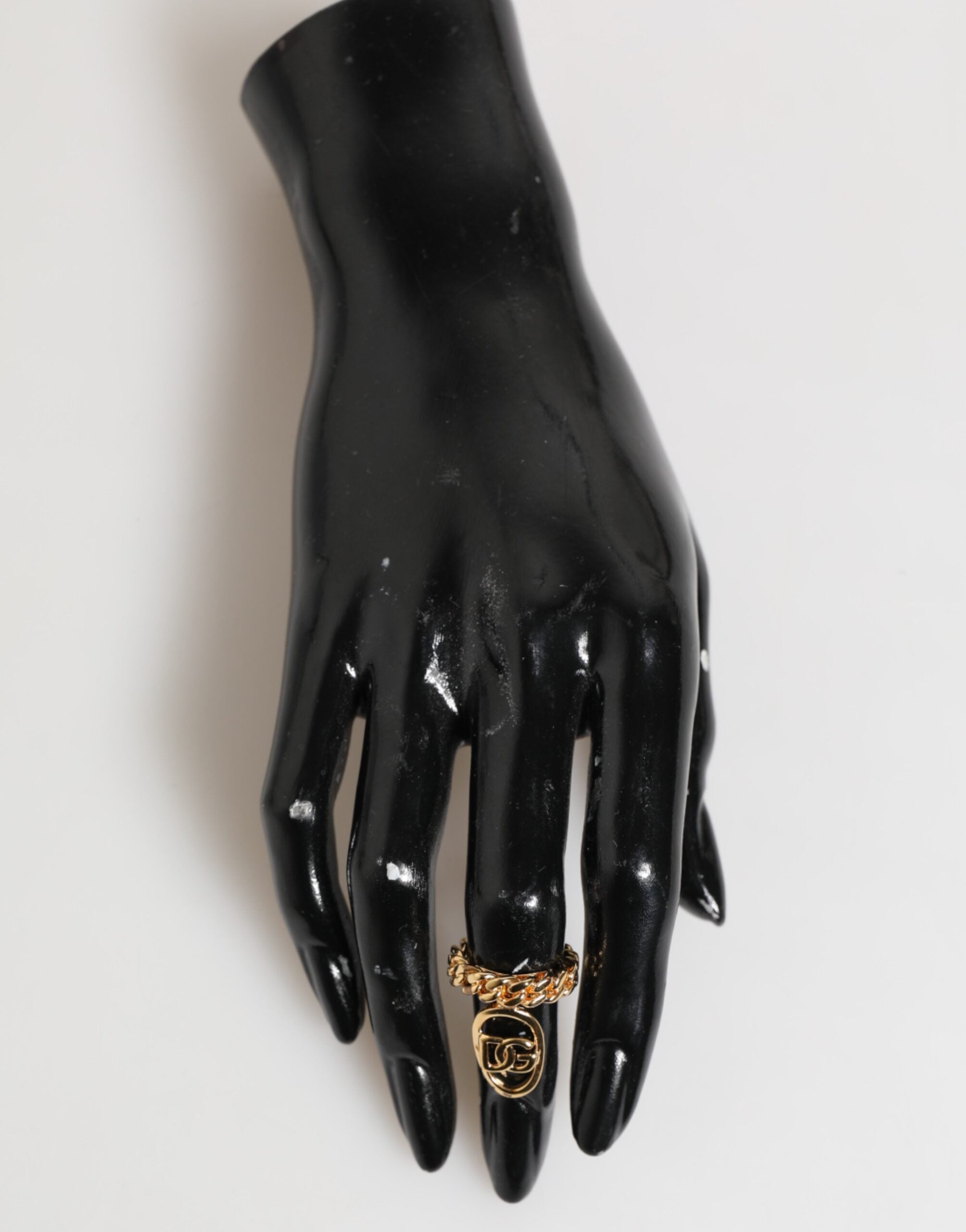 Dolce & Gabbana Gold Tone Brass Oval DG Logo Chain Adjustable Ring Dolce & Gabbana