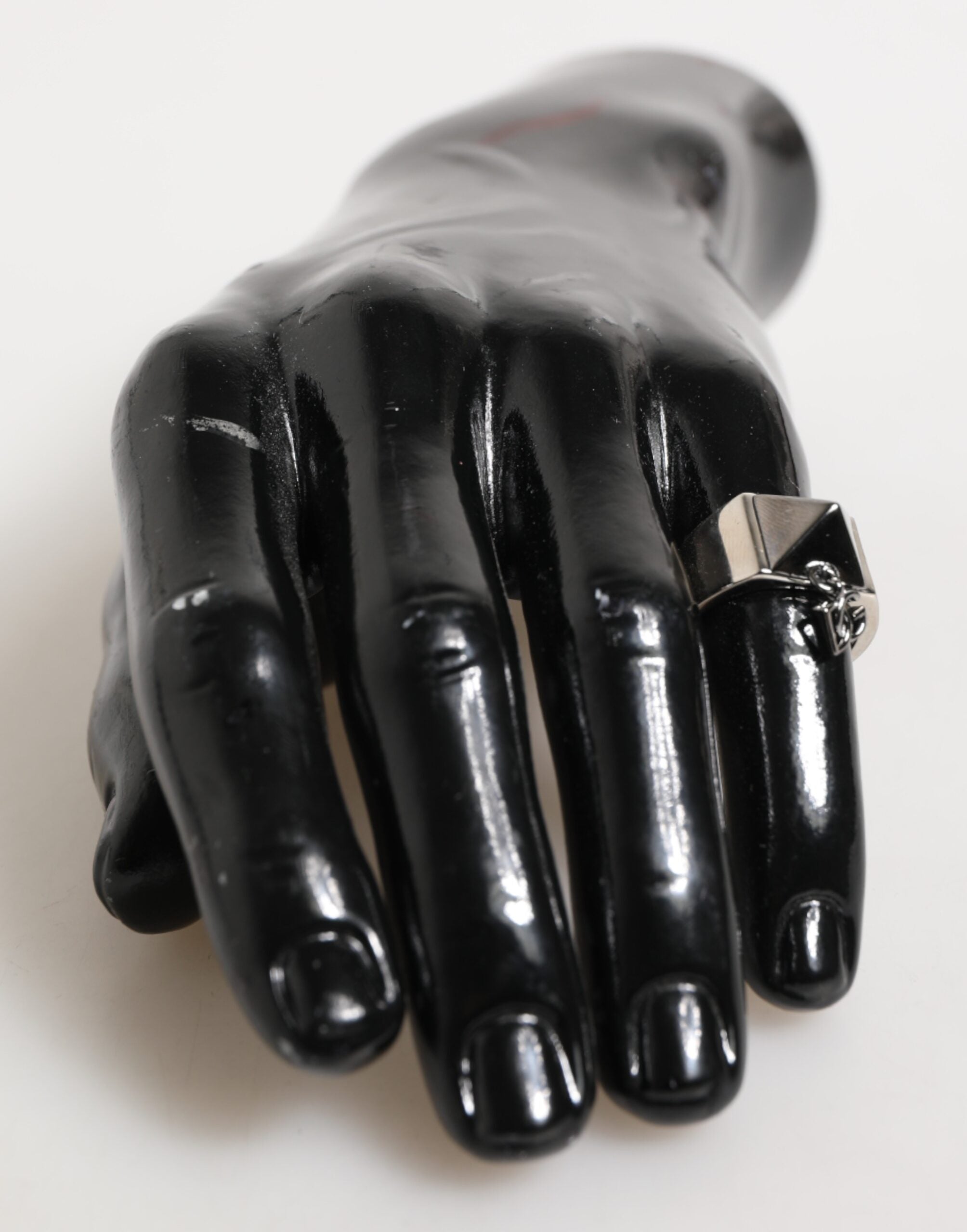 Dolce & Gabbana Silver Tone Pyramid DG Logo Real Brass Ring Dolce & Gabbana