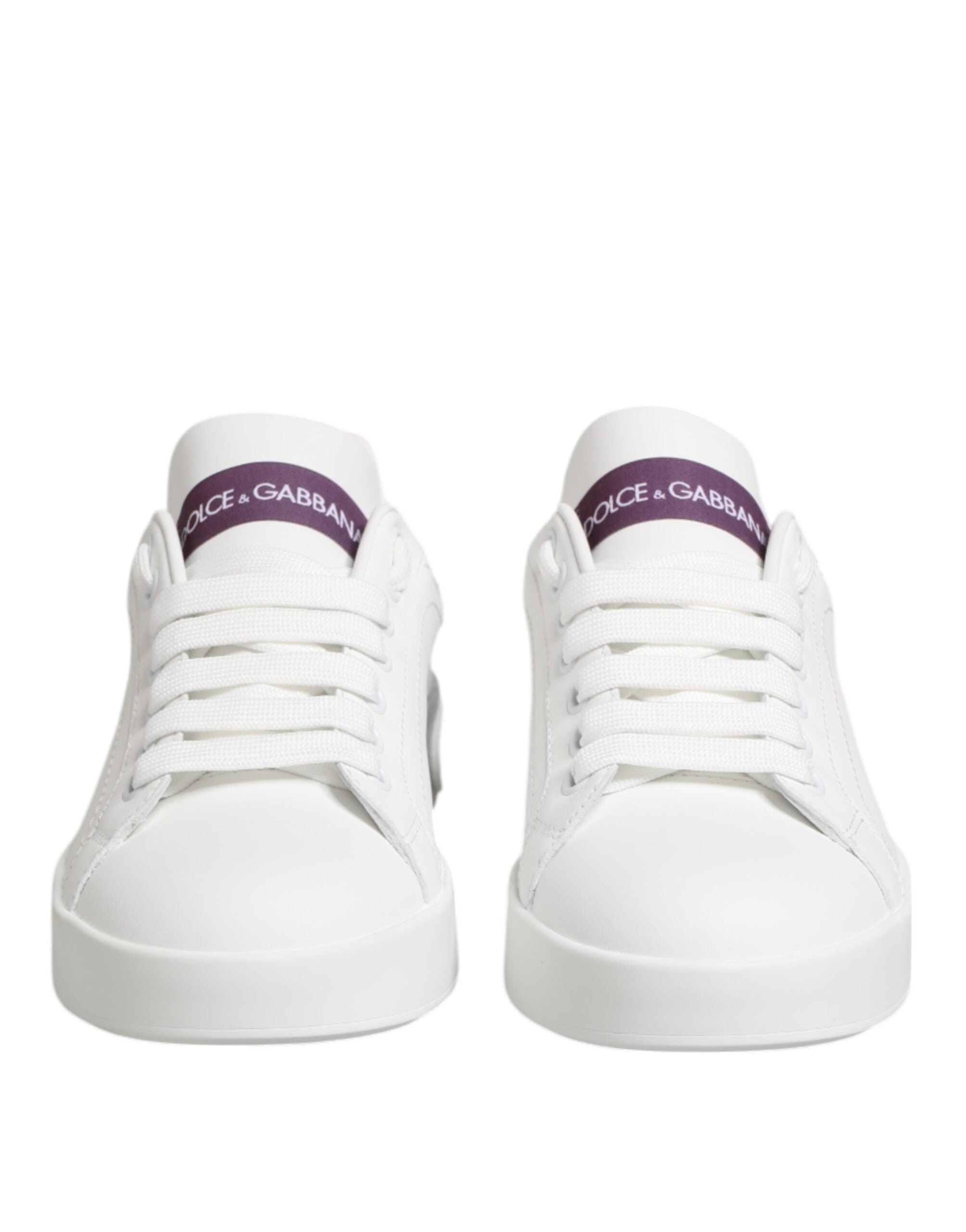 Dolce & Gabbana White Purple Leather Low Top Sneakers Shoes Dolce & Gabbana