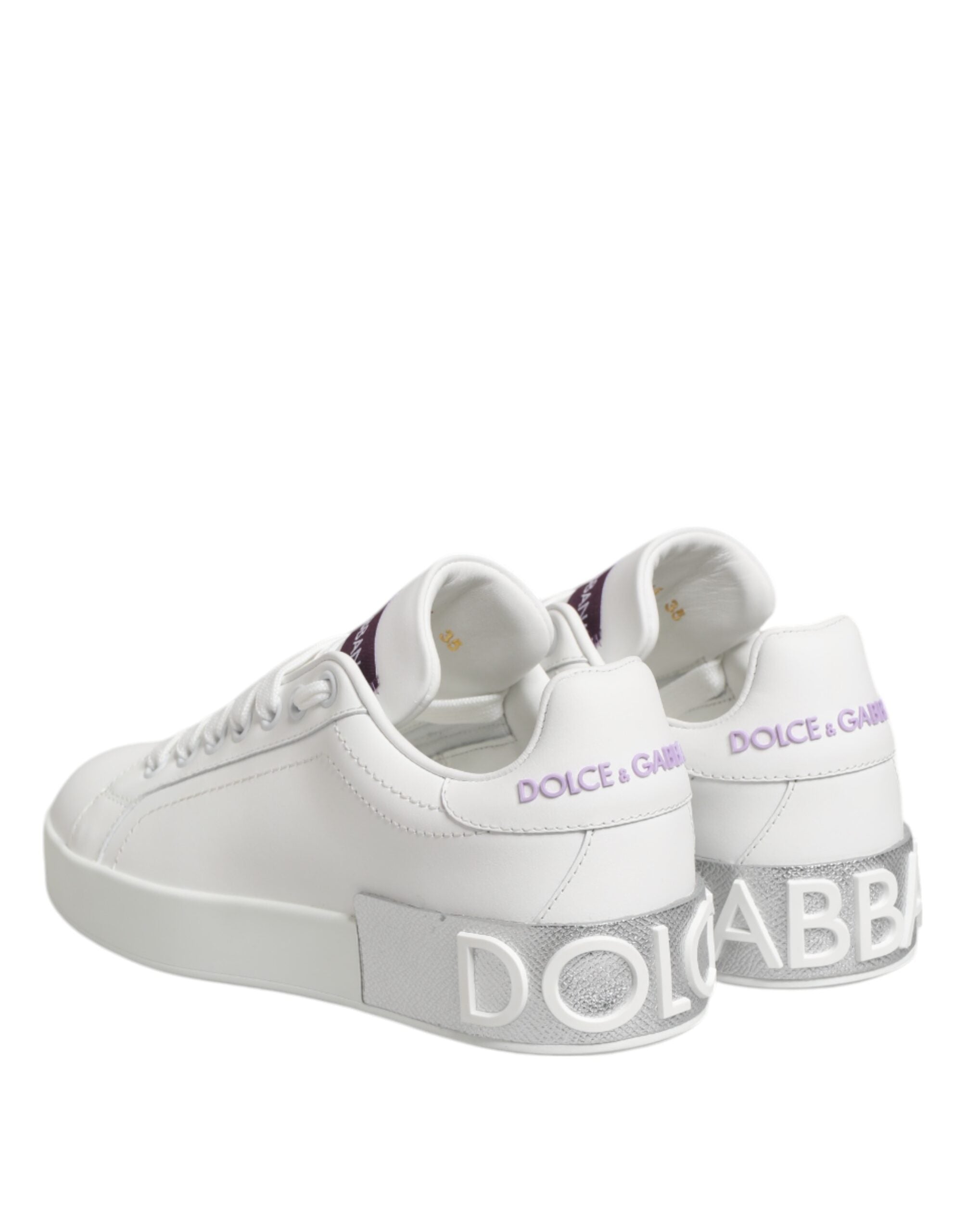 Dolce & Gabbana White Purple Leather Low Top Sneakers Shoes Dolce & Gabbana
