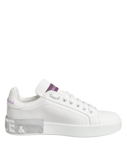 Dolce & Gabbana White Purple Leather Low Top Sneakers Shoes Dolce & Gabbana