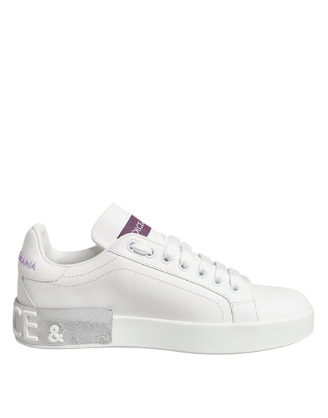 Dolce & Gabbana White Purple Leather Low Top Sneakers Shoes Dolce & Gabbana