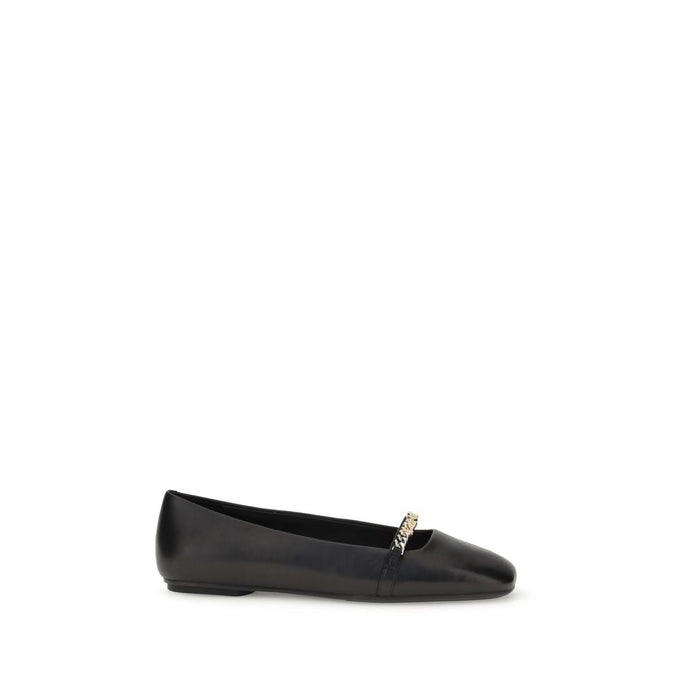 PINKO Black Calf Leather Bos Taurus Ballet Flats PINKO