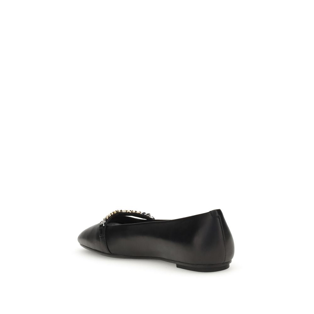 PINKO Black Calf Leather Bos Taurus Ballet Flats PINKO