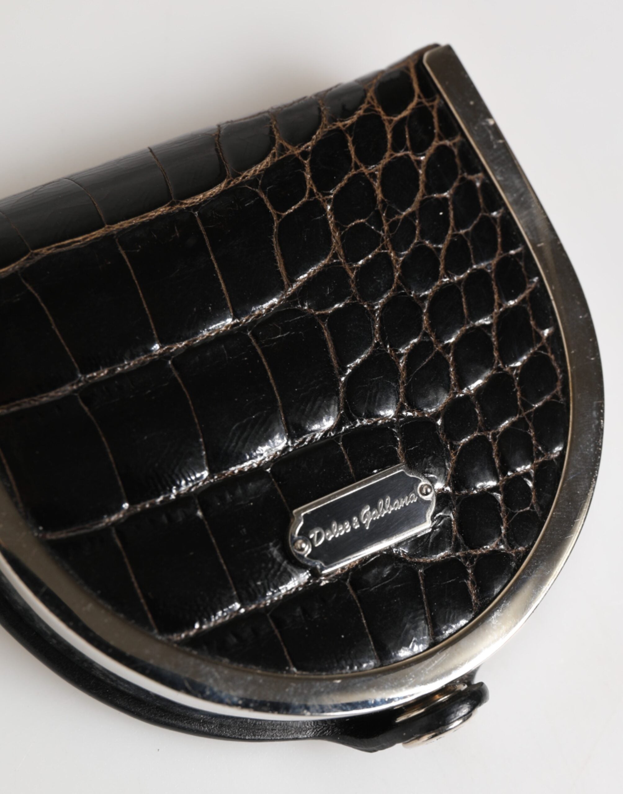 Dolce & Gabbana Black Polished Crocodile Leather Mens Coin Purse Wallet Dolce & Gabbana