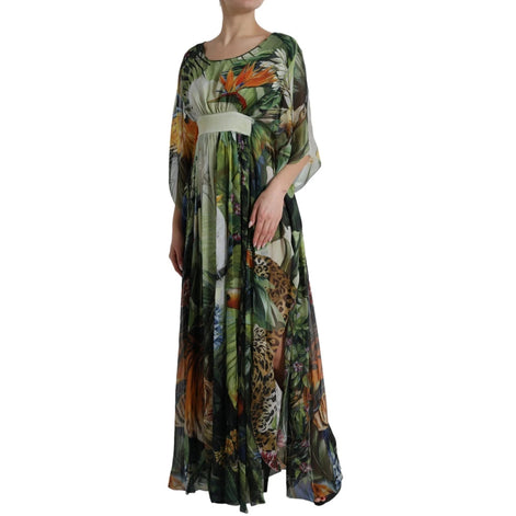 Dolce & Gabbana Multicolor Silk Jungle Print Women Maxi Dress Dolce & Gabbana