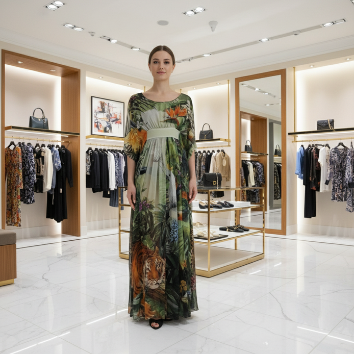 Dolce & Gabbana Multicolor Silk Jungle Print Women Maxi Dress Dolce & Gabbana