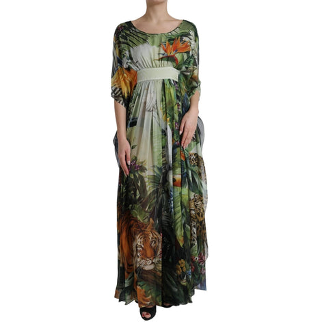 Dolce & Gabbana Multicolor Silk Jungle Print Women Maxi Dress Dolce & Gabbana