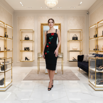 Dolce & Gabbana Black Wool Sleeveless Rose Applique Dress Dolce & Gabbana