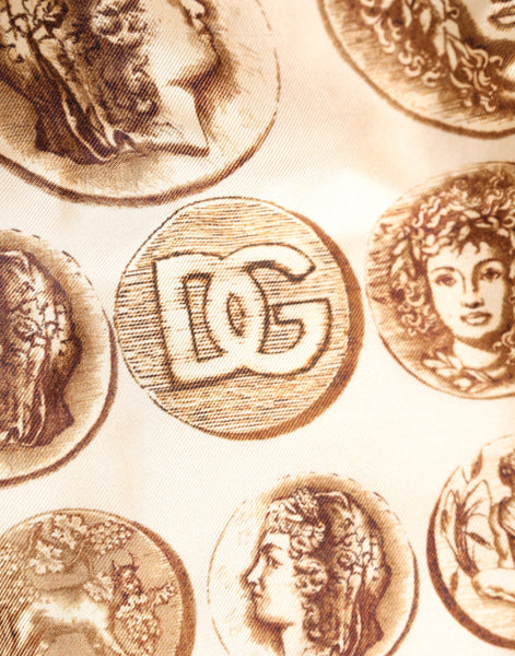 Dolce & Gabbana Brown Ancient Coin Print Silk Shorts Swimwear Dolce & Gabbana