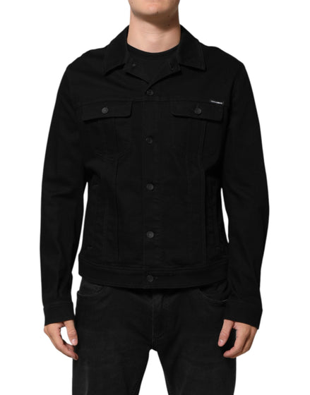 Dolce & Gabbana Black Cotton Denim Stretch Giubbotto Jacket Dolce & Gabbana