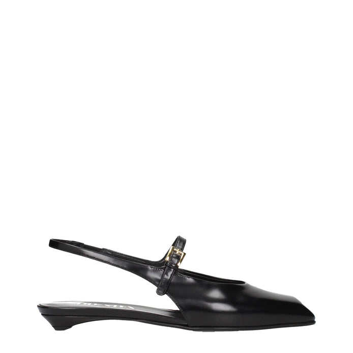 Prada Black Leather Flat Sandals Prada