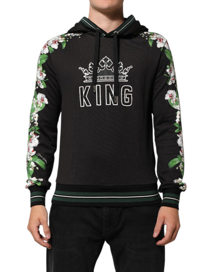 Dolce & Gabbana KING Black Orchid Floral Crown Logo Hoodie Sweater Dolce & Gabbana