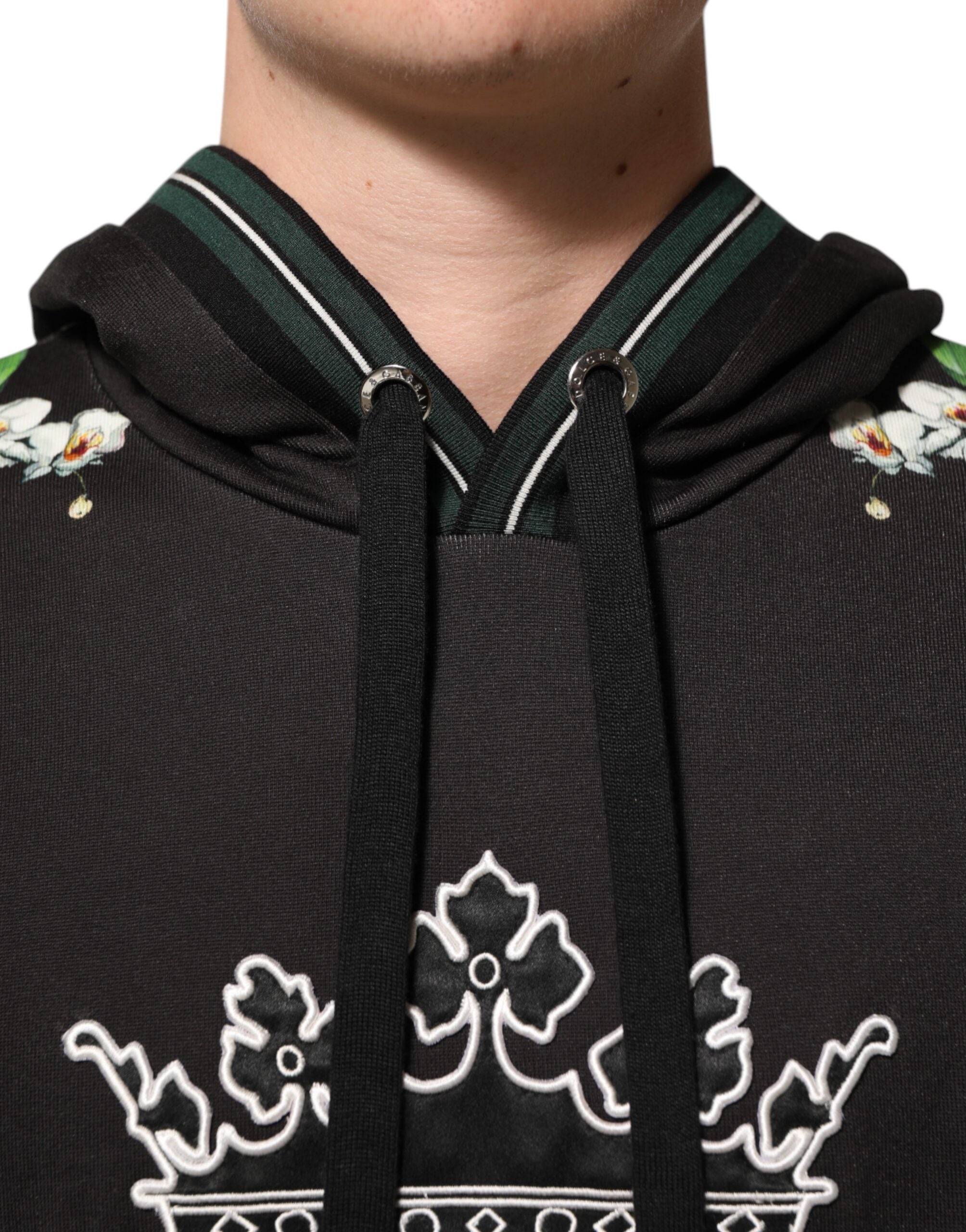 Dolce & Gabbana KING Black Orchid Floral Crown Logo Hoodie Sweater Dolce & Gabbana