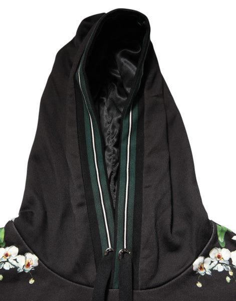 Dolce & Gabbana KING Black Orchid Floral Crown Logo Hoodie Sweater Dolce & Gabbana