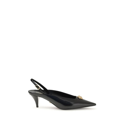 Versace Black Leather Mid Heel Pumps Versace
