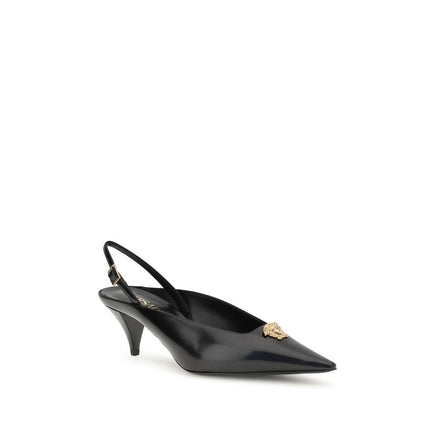 Versace Black Leather Mid Heel Pumps Versace