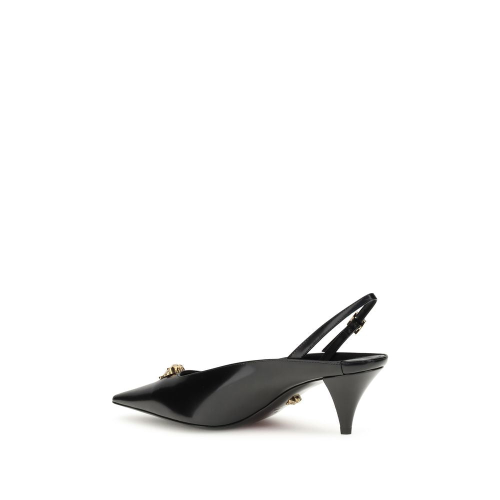 Versace Black Leather Mid Heel Pumps Versace
