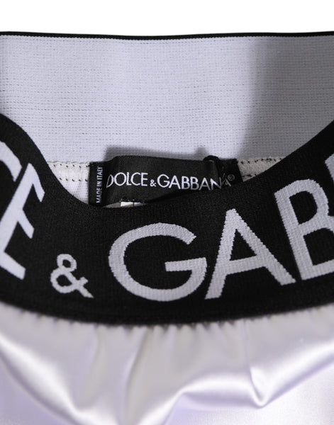 Dolce & Gabbana White Satin High-Waist Black Logo Women Underwear Dolce & Gabbana
