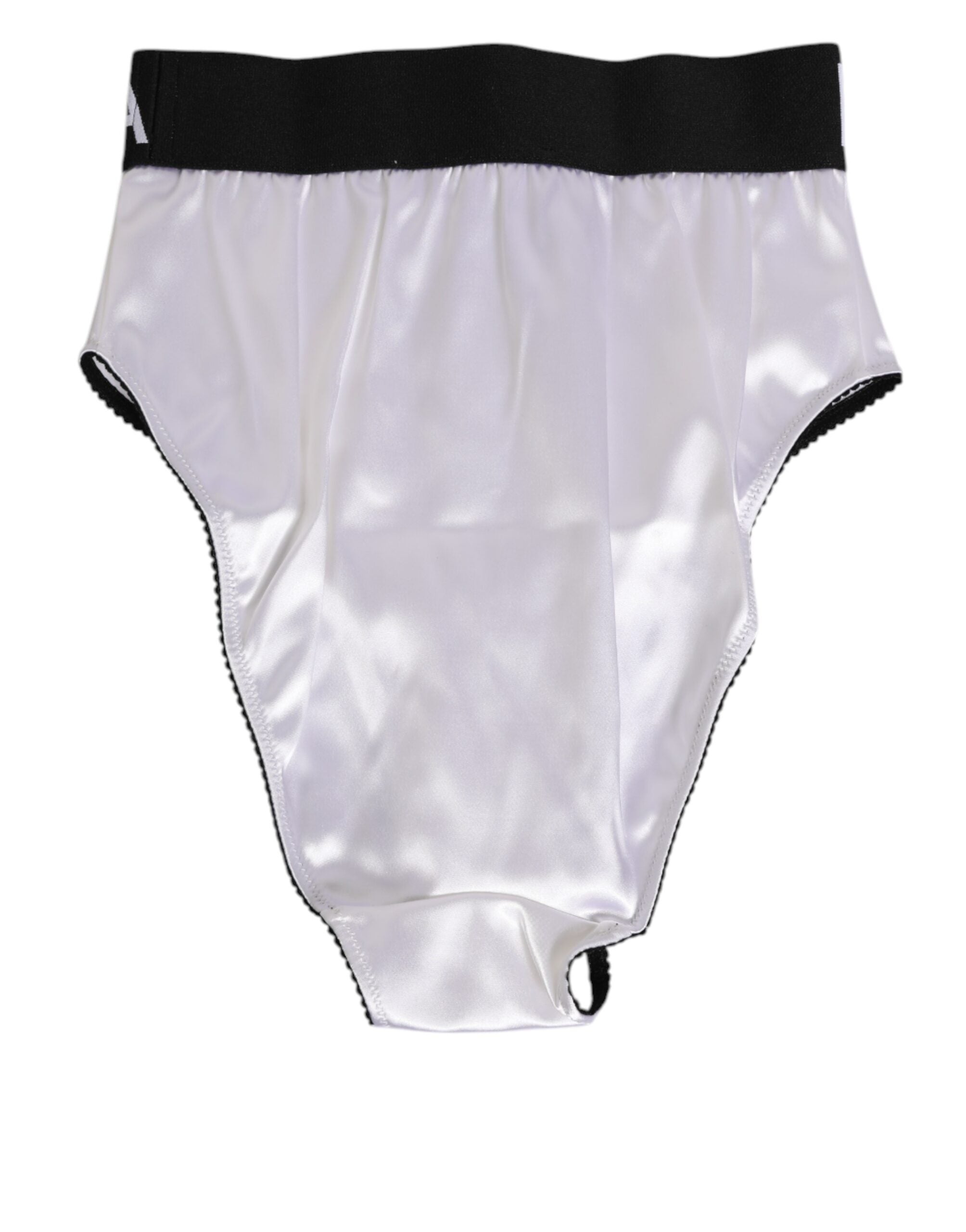 Dolce & Gabbana White Satin High-Waist Black Logo Women Underwear Dolce & Gabbana
