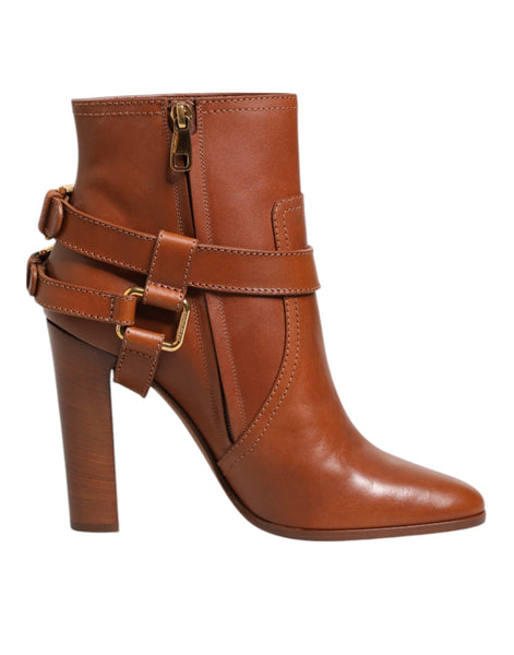 Dolce & Gabbana Brown Leather DG Logo Buckle Ankle Boots Shoes Dolce & Gabbana