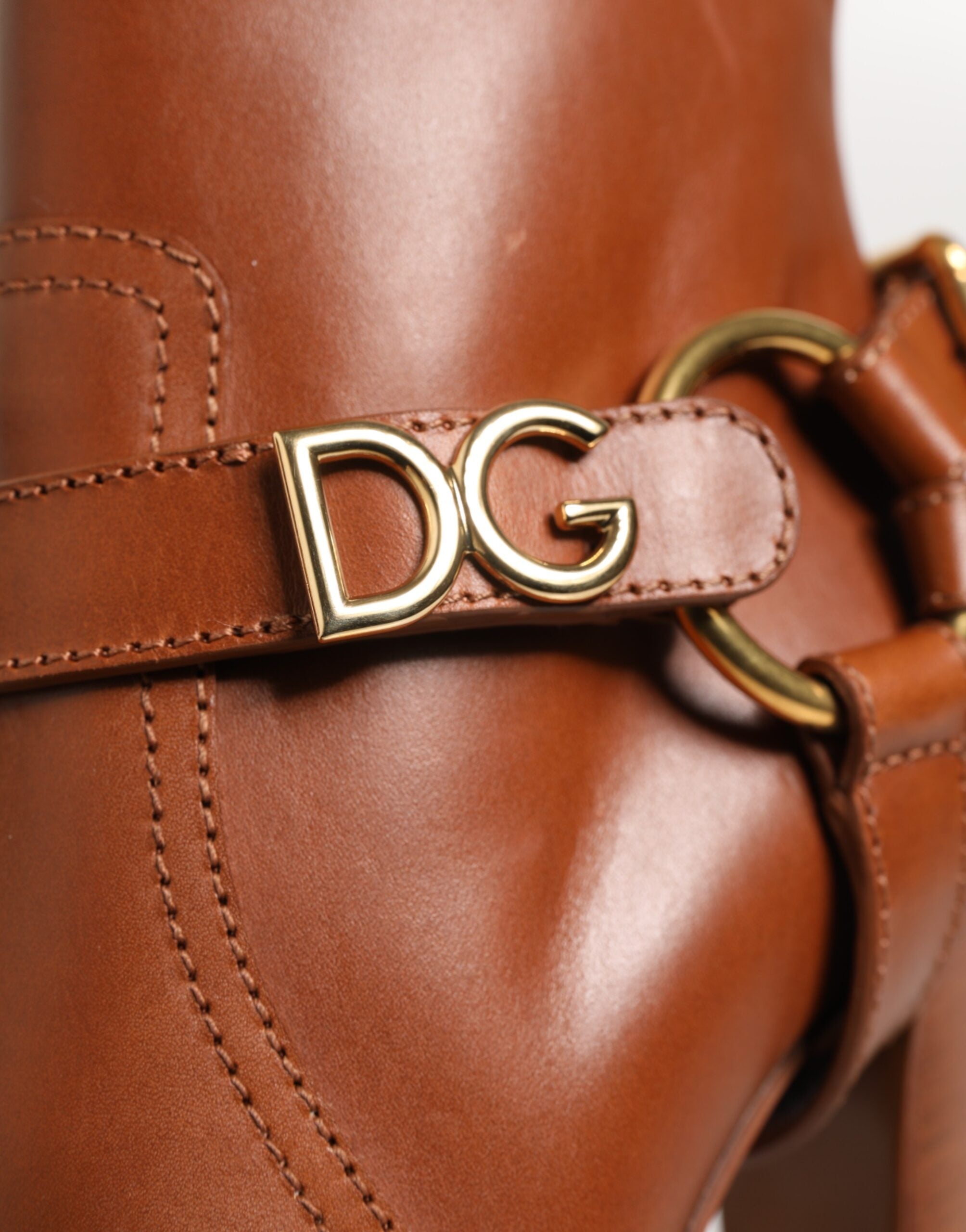 Dolce & Gabbana Brown Leather DG Logo Buckle Ankle Boots Shoes Dolce & Gabbana