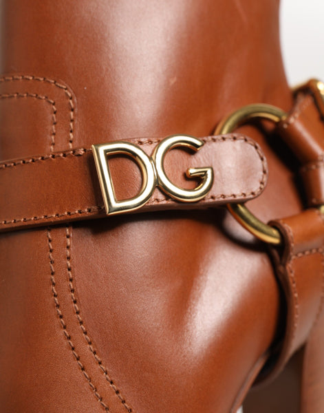 Dolce & Gabbana Brown Leather DG Logo Buckle Ankle Boots Shoes Dolce & Gabbana