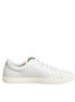 Dolce & Gabbana White Leather Rose Embroidery Low-Top  Shoes Dolce & Gabbana