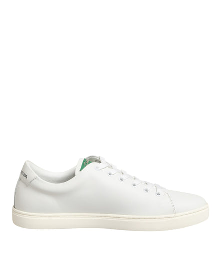 Dolce & Gabbana White Leather Rose Embroidery Low-Top  Shoes Dolce & Gabbana