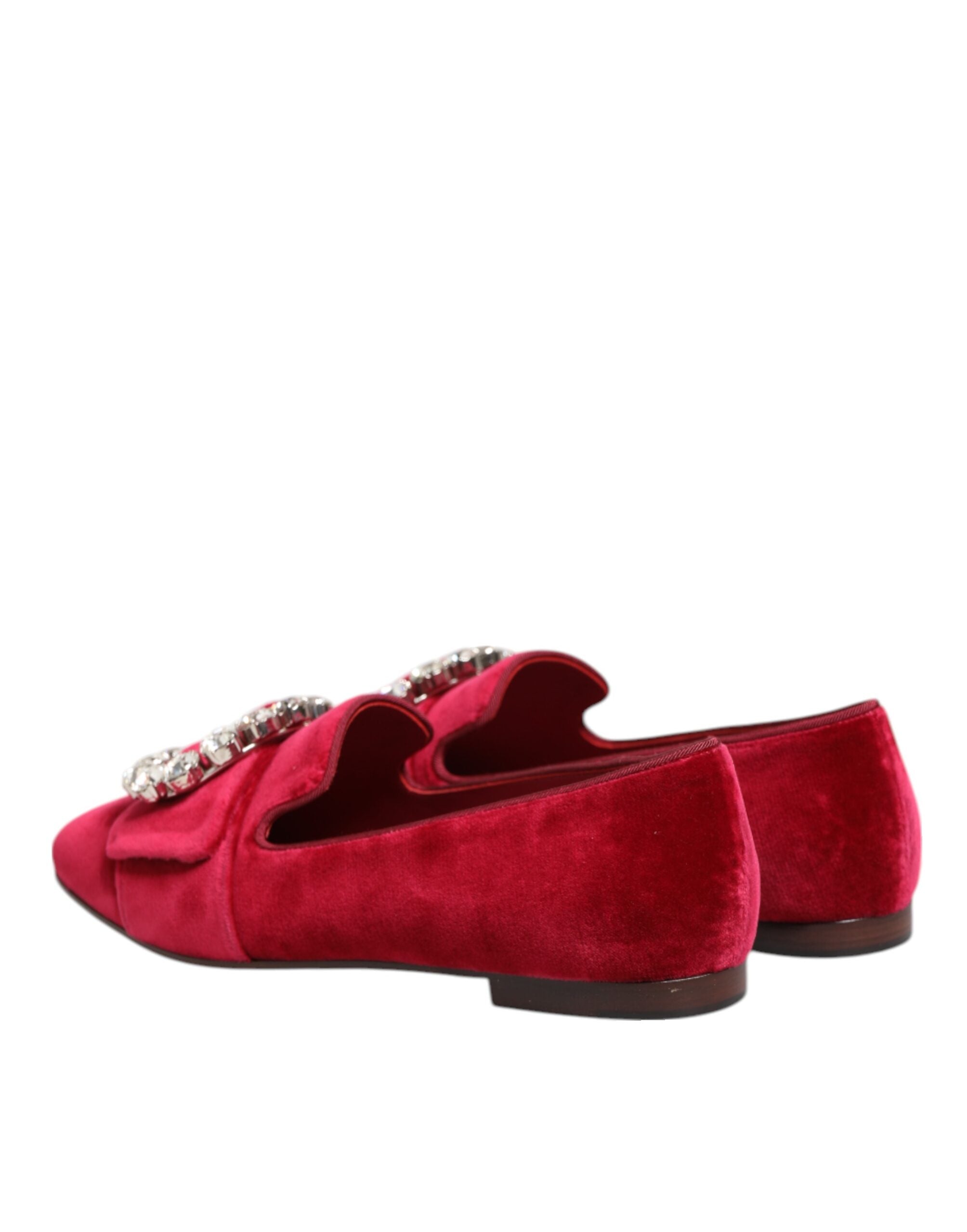 Dolce & Gabbana Red Velvet Crystal Buckle Loafers Flats Shoes Dolce & Gabbana