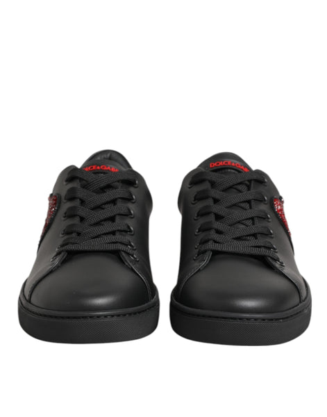 Dolce & Gabbana Black Leather Crystal Heart Low Top Sneakers  Shoes Dolce & Gabbana