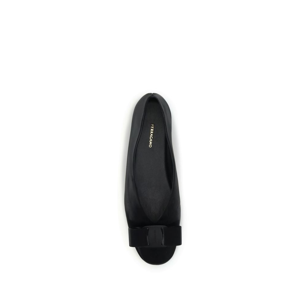 Ferragamo Black Calf Leather Bos Taurus Ballet Flats Ferragamo